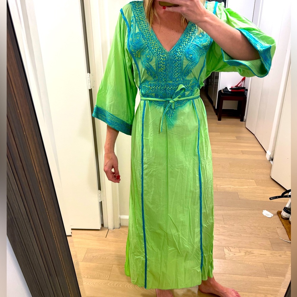 Calypso St . Barth lime green and blue caftan